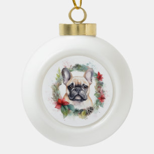 Boule En Céramique French Bulldog Christmas Wreath Festive Pup