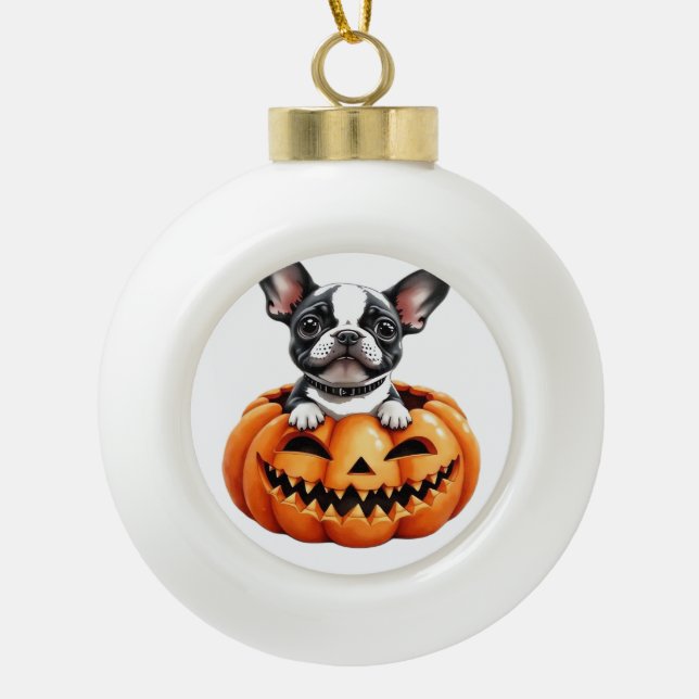 Boule En Céramique French Bulldog Happy Halloween Classique citrouill (Devant)