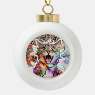 Boule En Céramique Funny Cat in Lights Holiday