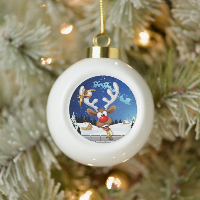 Boule En Céramique Funny Reindeer Peeking Christmas Meme  (Arbre)