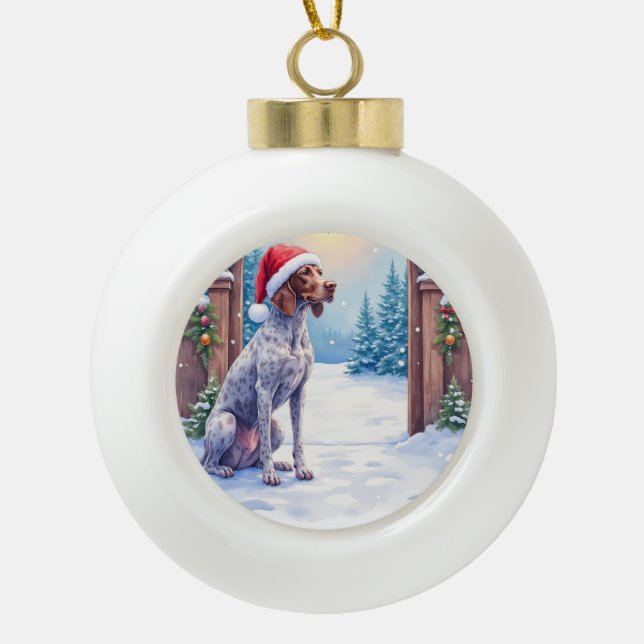 Boule En Céramique German Shorthaired Pointer Snowy Gate Santa Hat (Devant)