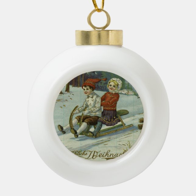 Boule En Céramique Girl and boy enjoy a sleigh ride illustration (Devant)