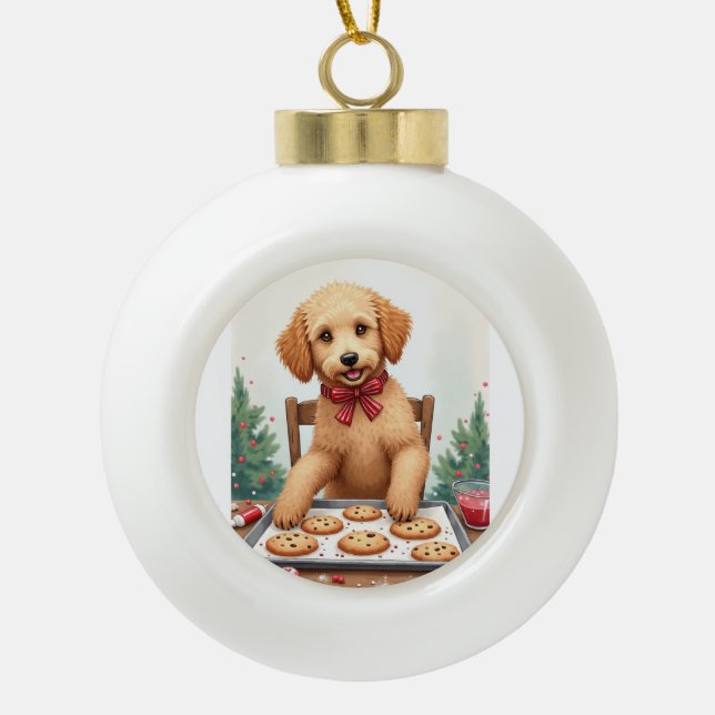 Boule En Céramique Golden Doodle Decorating Christmas Cookies (Devant)