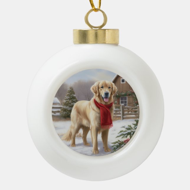 Boule En Céramique Golden Retriever Dog in Snow Christmas (Devant)