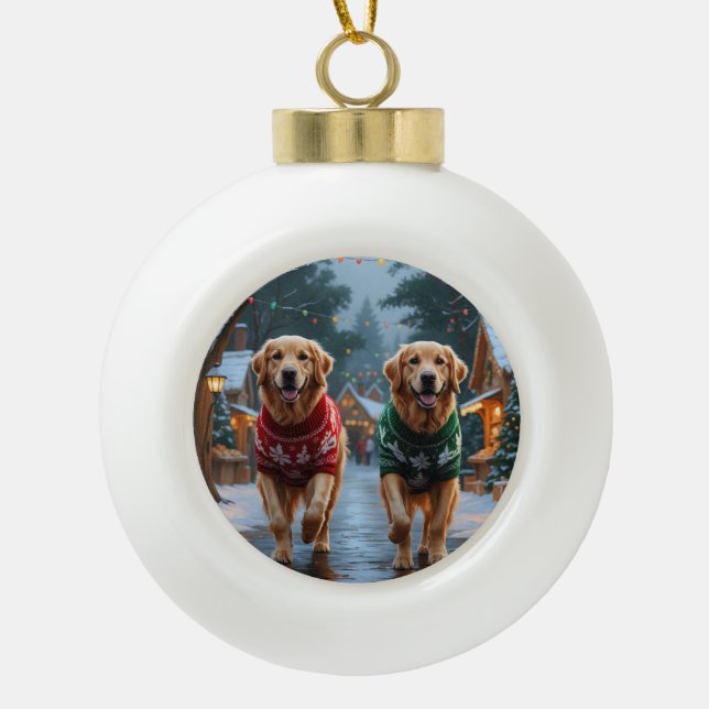 Boule En Céramique Golden Retriever Dogs Christmas Snow Holiday (Devant)