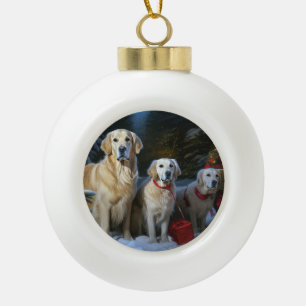 Boule En Céramique Golden Retriever Enneigé Traîneau Décoration de No