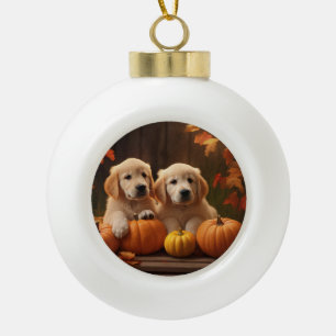 Boule En Céramique Golden Retriever Puppy Automne Citrouille de plais
