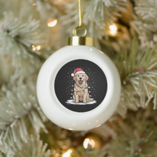 Boule En Céramique Golden Retriever Santa Lumières de l'Arbre de Noël