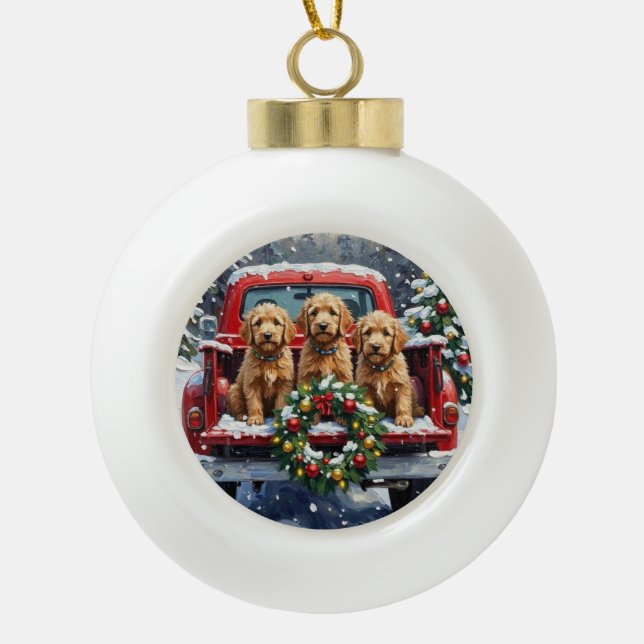 Boule En Céramique Goldendoodle Christmas Red Truck Holiday (Devant)