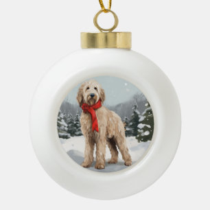 Boule En Céramique Goldendoodle dans la neige à Noël 