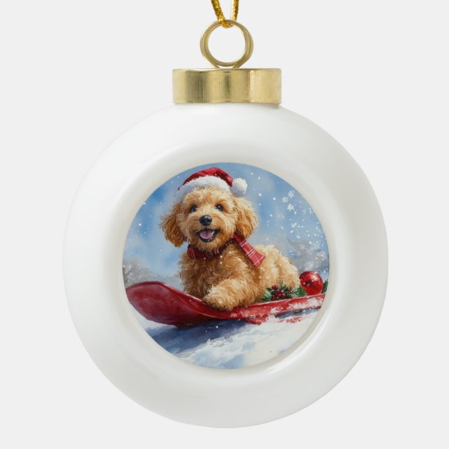 Boule En Céramique Goldendoodle Dog in Sledge Let it neige Christmas (Devant)