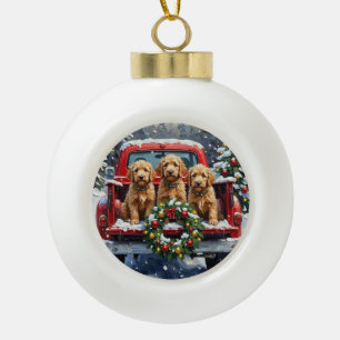 Boule En Céramique Goldendoodle Noël Camion Rouge Fêtes