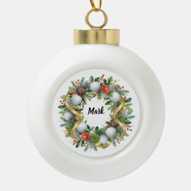 Boule En Céramique Golf Christmas Wreath with Golfer Name (Devant)