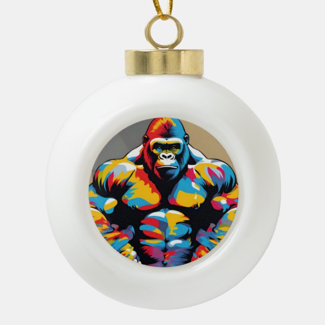 Boule En Céramique Gorilla Bodybuilder Poids Lifter Pop Art Cartoon (Devant)