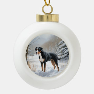 Boule En Céramique Grand Bouvier Suisse Noël sous la neige Noël
