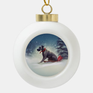 Boule En Céramique Grand Danois Noël neige hiver