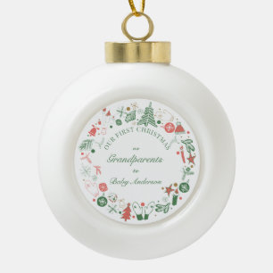 Boule En Céramique Grand-parents 1er Noël Arbre Gants Motif