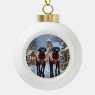 Boule En Céramique Grands Danois Noël Neige Fêtes