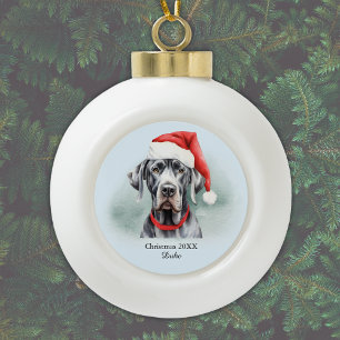 Boule En Céramique Great Dane Santa Hat Noël 20XX Nom du monogramme