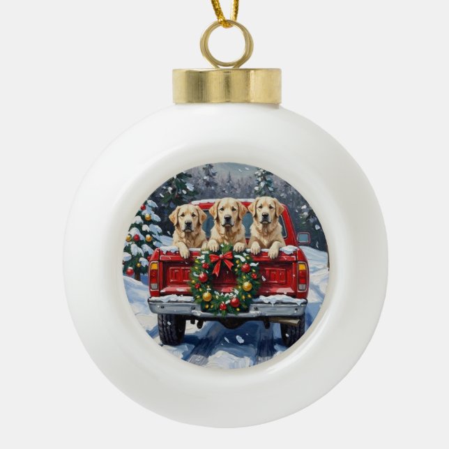 Boule En Céramique Great Pyrenees Christmas Red Truck Holiday (Devant)
