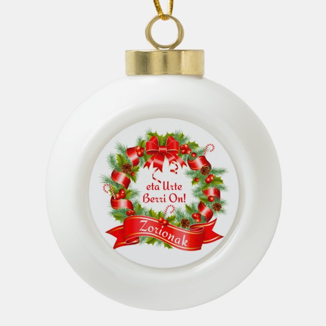 Boule En Céramique Guirlande de Noël : Eta Urte Berri de Zorionak (Devant)