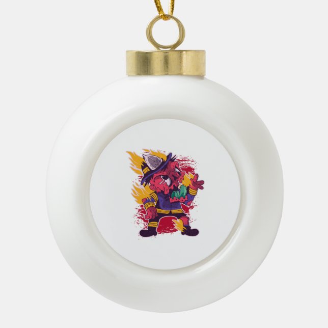 Boule En Céramique Halloween Joyeux Costume de pompier Halloween (Devant)