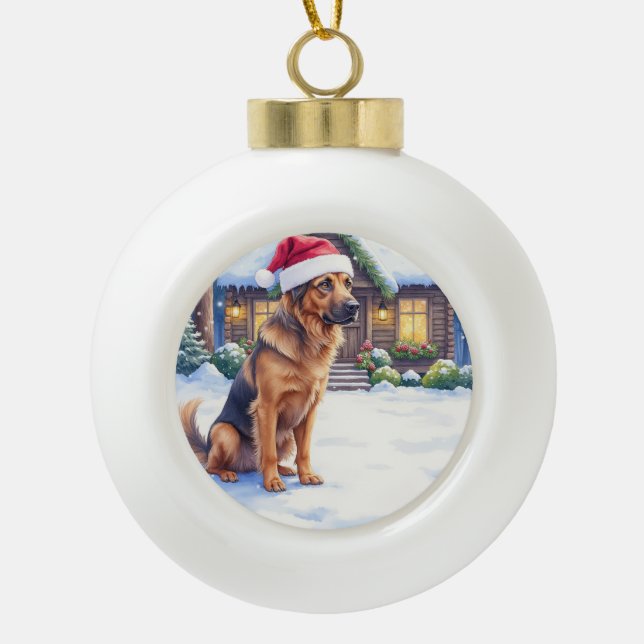Boule En Céramique Hanoverian Scenthound Snowy Forest Cabin Santa Hat (Devant)