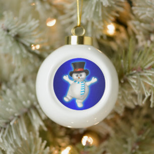 Boule En Céramique Happy Dancing Snowman sur Blue