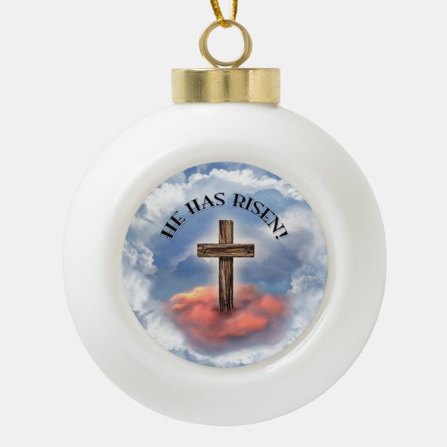 Boule En Céramique Has Risen Rugged Cross With Clouds (Devant)