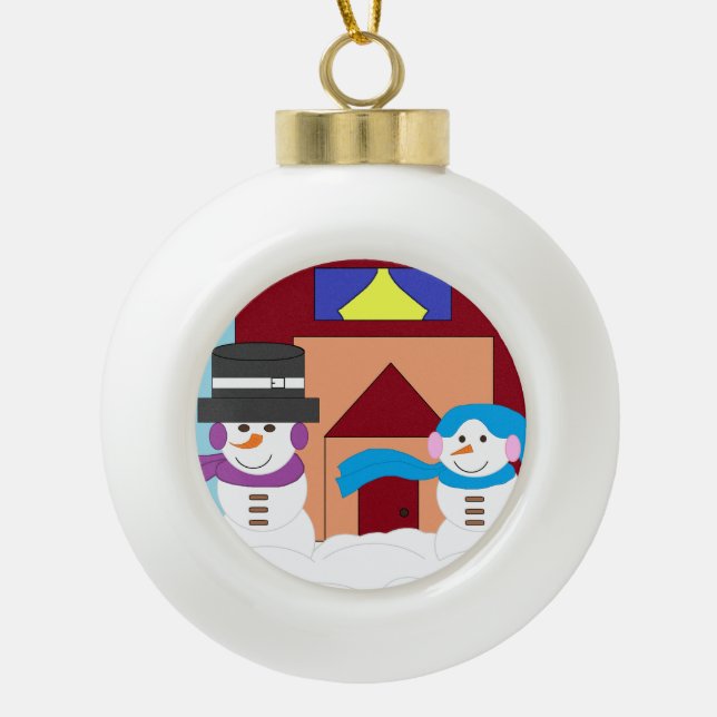 Boule En Céramique Hiver enneigé : (Devant)