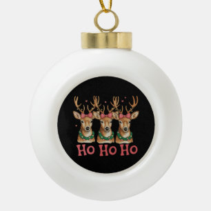Boule En Céramique Ho Ho Cerf de Noël Ruban Rose Fille Noël Renne