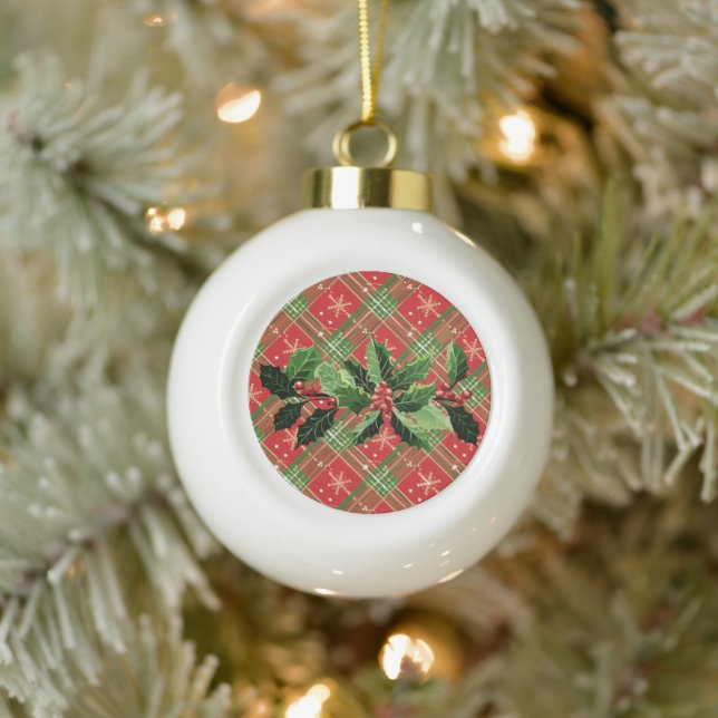 Boule En Céramique Holly on Christmas Plaid 1 (Arbre)