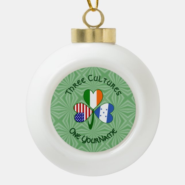 Boule En Céramique Hondúras Irlande USA Shamrock Drapeau personnalisé (Devant)