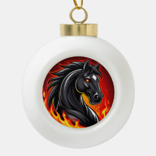 Boule En Céramique Illustration de cheval noir ardent aux yeux brilla