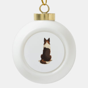 Boule En Céramique Illustration vintage de Border Collie vu de dos