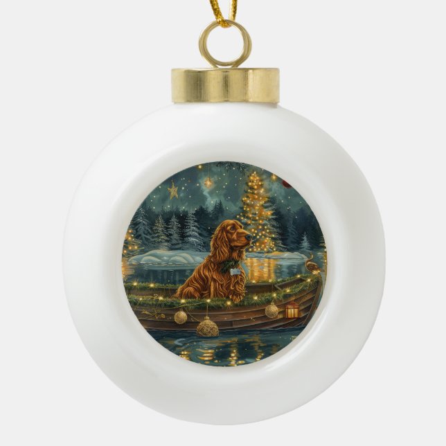 Boule En Céramique Irish Red Setter Christmas Festive Voyage (Devant)