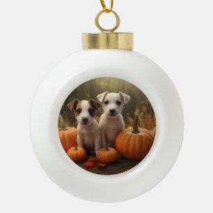 Boule En Céramique Jack Russell Puppy Automne Citrouille de plaisir