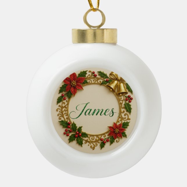 Boule En Céramique James Christmas Ornament – Personalized Gift Ball (Devant)