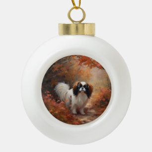 Boule En Céramique Japanese Chin dans les feuilles d'automne tombent