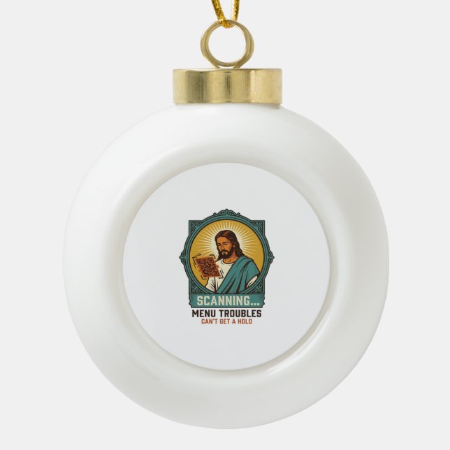 Boule En Céramique Jésus Code QR flou ne scannera pas Menu Humour Tec (Devant)
