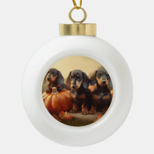 Boule En Céramique Jeune Dachshund Automne Délice Citrouille