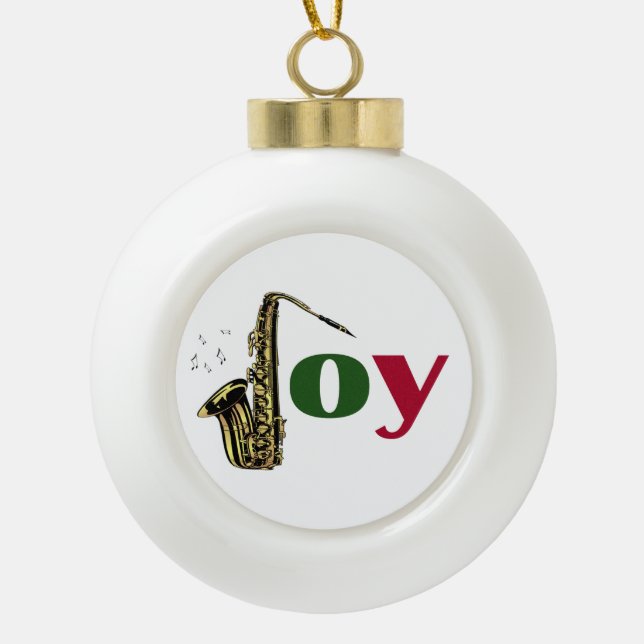 Boule En Céramique Joie de Noël de saxophone (Devant)