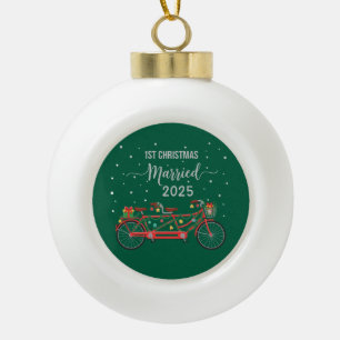 Boule En Céramique Joli 1er Noël Mariés 2025 Bicyclette Tandem