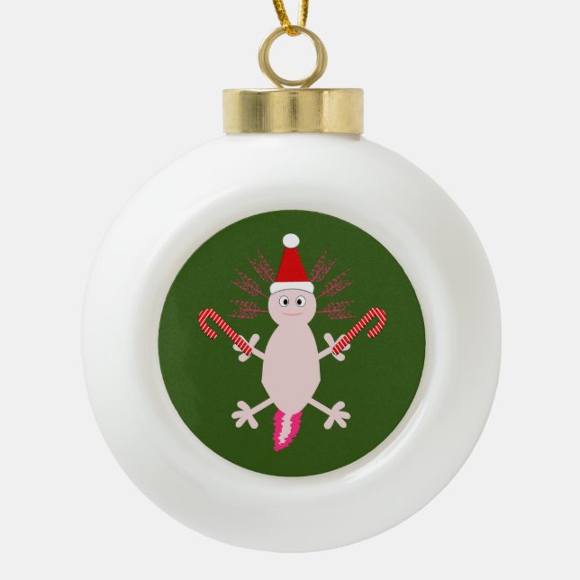 Boule En Céramique Joli Axolotl de Noël (Devant)