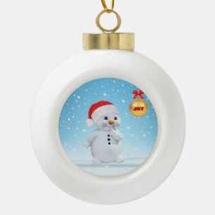 Boule En Céramique Joli bonhomme de neige de Noël et flocons de neige