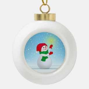 Boule En Céramique Joli bonhomme de neige de Noël et flocons de neige