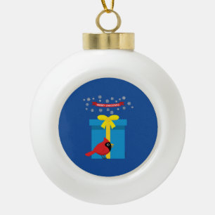 Boule En Céramique Joli Cardinal Rouge Avec Cadeau Bleu