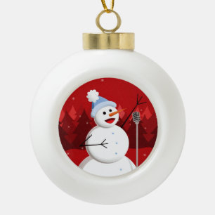 Boule En Céramique Joli Chant Snowman Rouge Noël