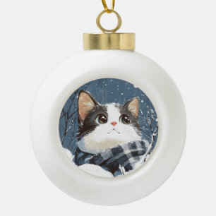 Boule En Céramique Joli chat hiver enneigé confortable