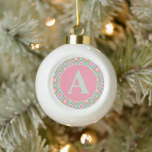 Boule En Céramique Joli Noël pastel rose bleu vert monogramme
